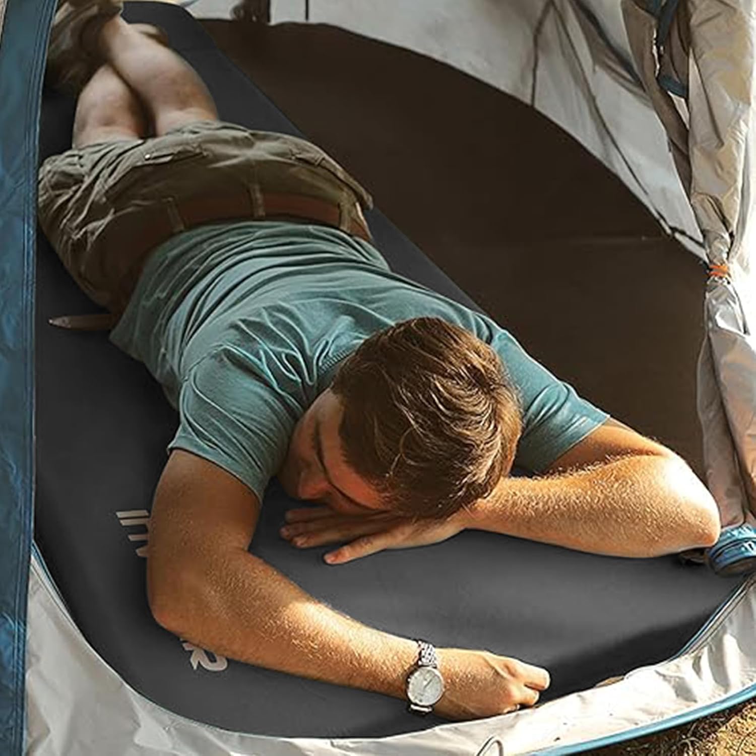 INVOKER Camping Sleeping Pad, Self-Inflating, 75 x 24 x 3.15 in, Green