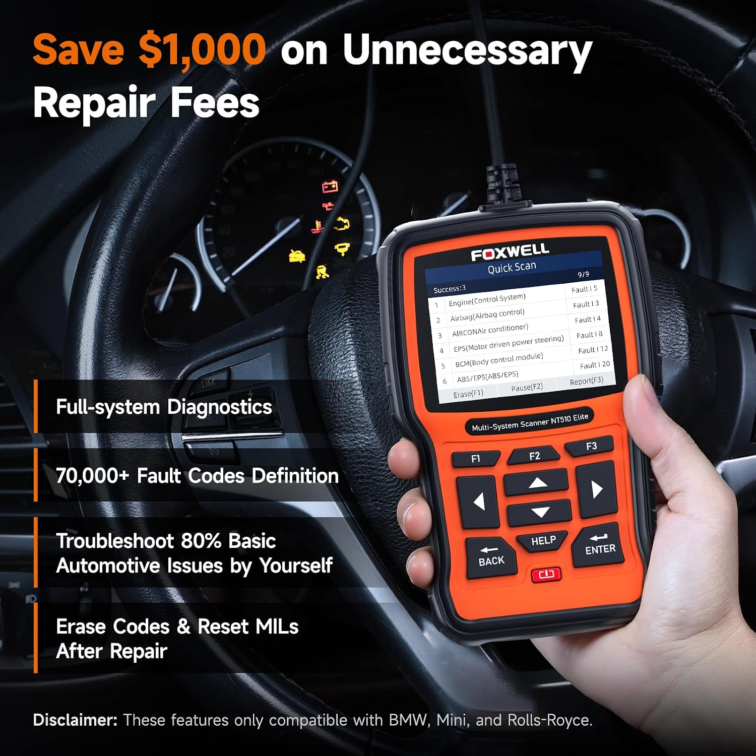 FOXWELL NT510 Elite Scan Tool fit for BMW Scanner Full Diagnostic Tool OBD2 Scanner