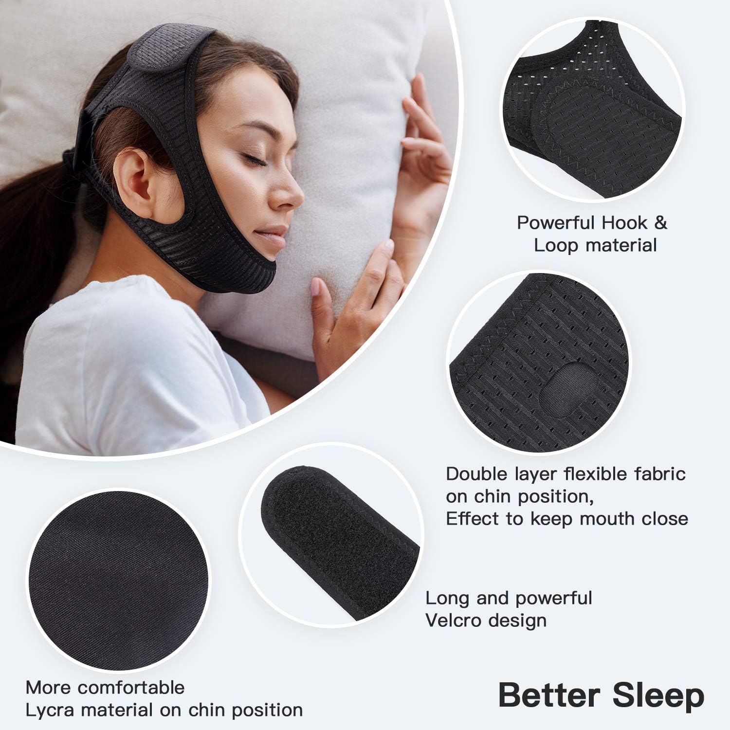 Anti Snore Chin Strap [Upgraded], Vosaro Snoring Solution Effective Anti Snore Device, Adjustable and Breathable Stop Snoring Head Band for Men Women