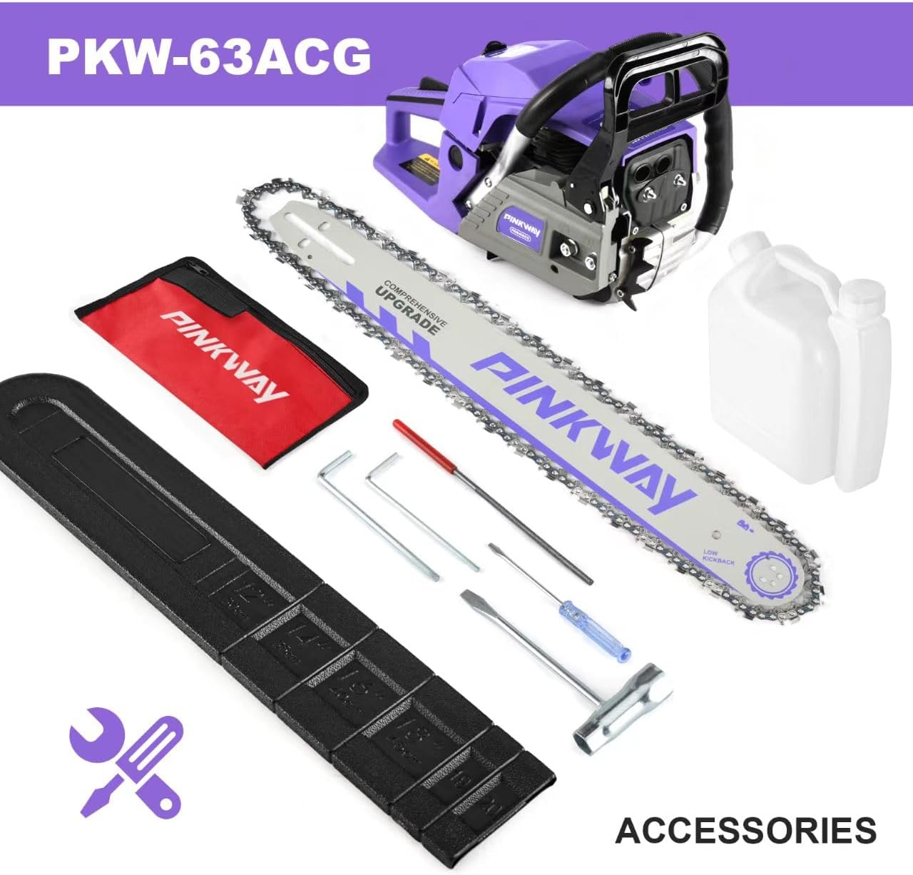 2-cycle 63CC Chainsaw Saw Gas Powered 20" Chain Saws Cordless Petrol Saw Handheld Chainsaw for Cutting Wood Trees Branches (63ACK)