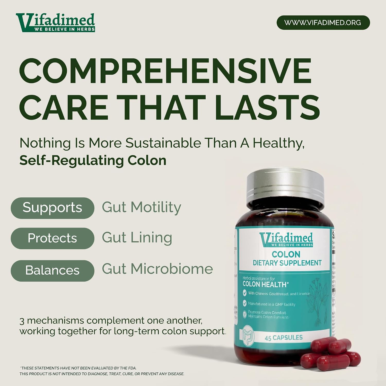 Colon for Diarrhea, IBS-D,Colitis, Soothes Irritation,Enhances Colon's Function. Intestine Lining,Gut Microbiome,Colon Motility. IBS Relief.-45 Capsules