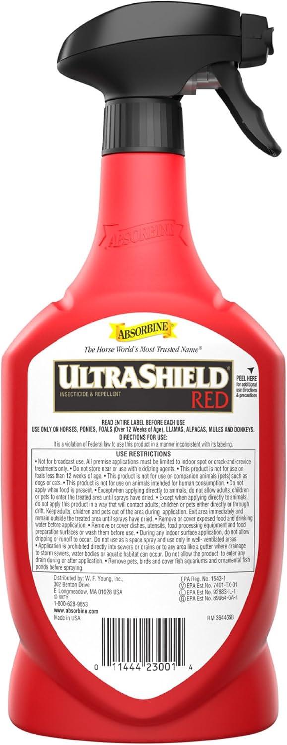 Absorbine UltraShield Red Insecticide & Repellent, 128 fl oz Gallon | Use on Horses & Premise, All-Weather up to 7 Days, Repels & Kills Multiple Species Including Flies, Mosquitoes & Gnats