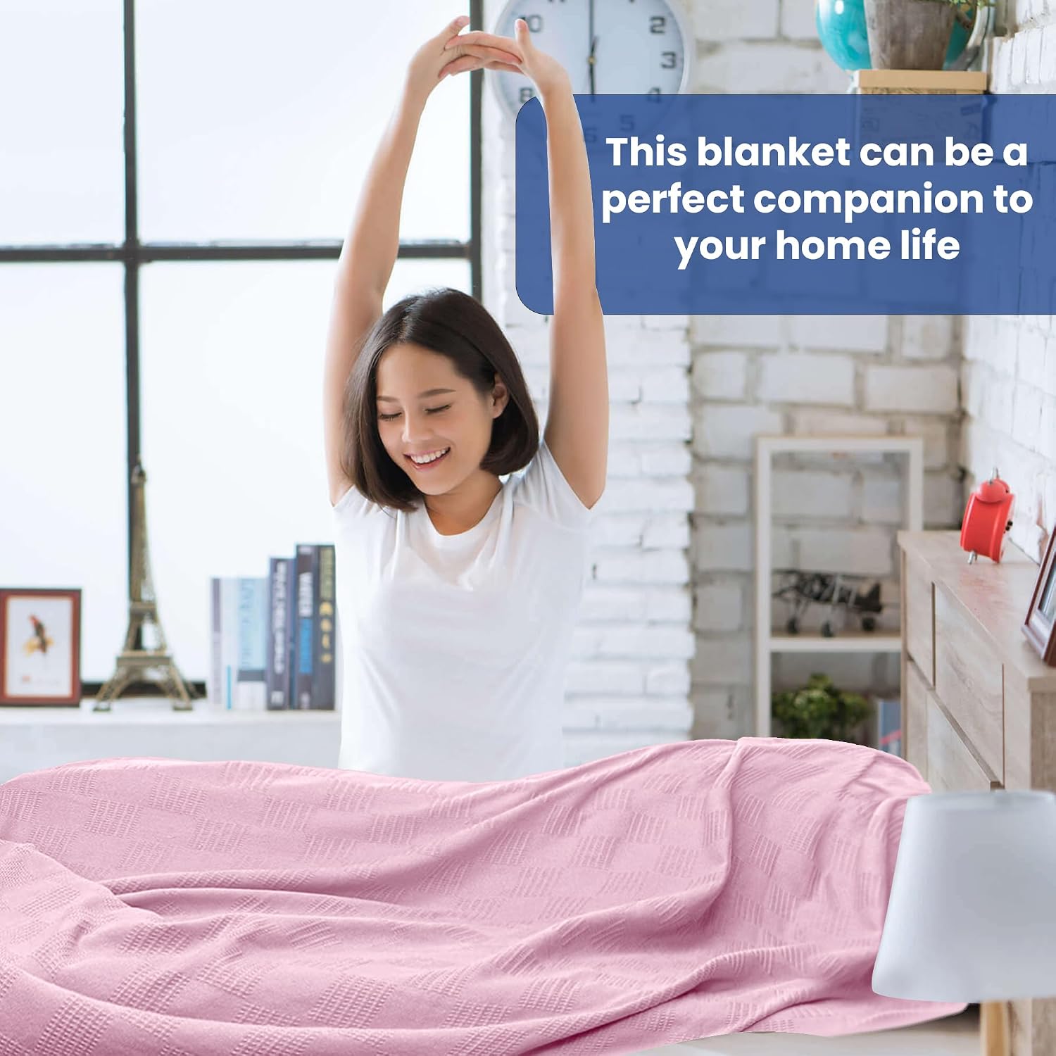 Linteum Textile Hospital Thermal SNAGLESS Spread Blanket, 100% Cotton (74x100 in, Blue)
