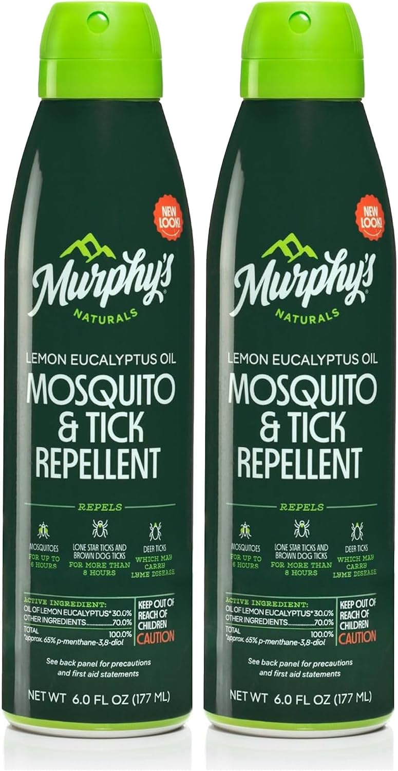 Murphy's Naturals Mosquito & Tick Bug Repellent Spray, 4 fl oz (Pack of 2) | 30% oil of lemon eucalyptus, EPA-registered & DEET-free*; 4 fl oz pump 2-pack protects skin & gear up to 6 hours