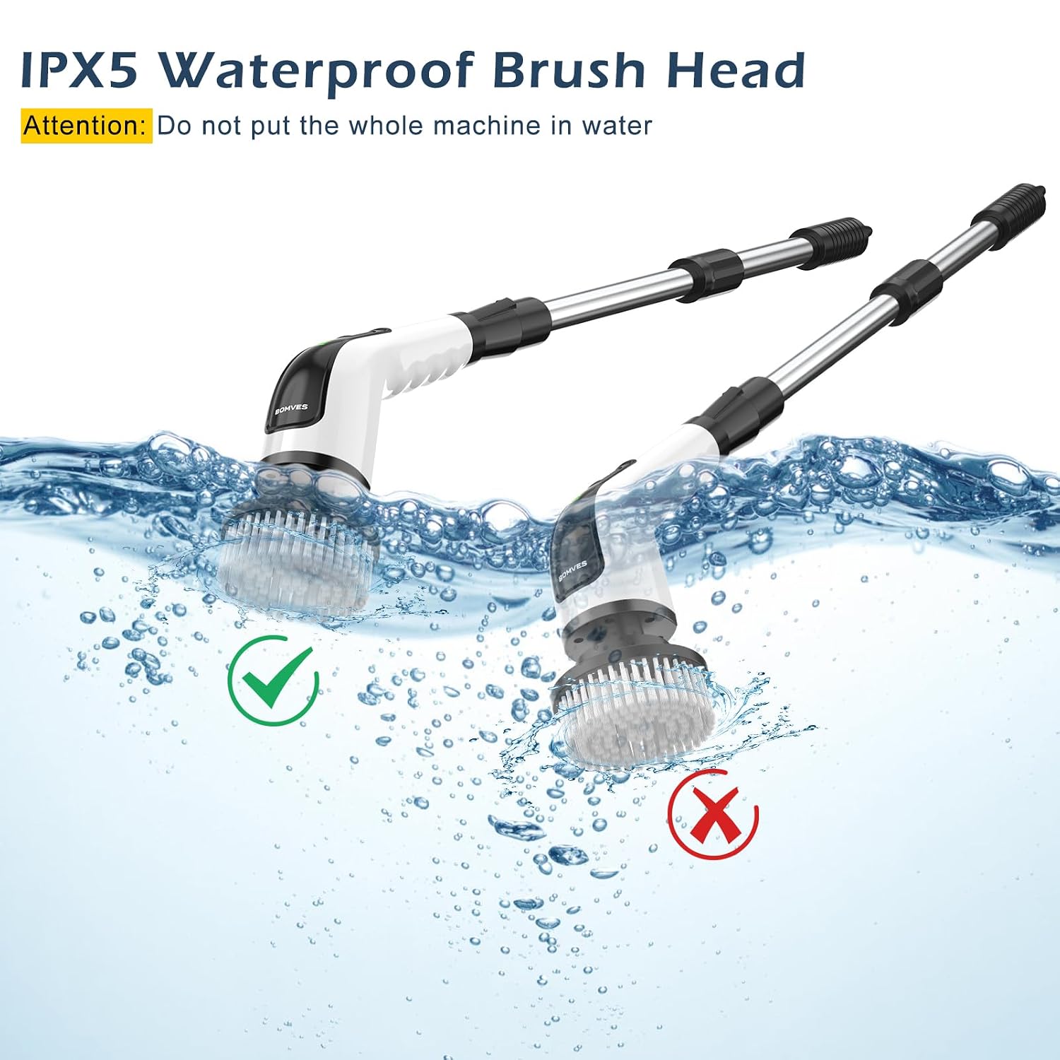 Electric Spin Scrubber, Power Shower Cleaning Brush with Long Handle | Cordless Cleaning Scrubber, 7 Replaceable Brush Heads, 90Mins Work Time