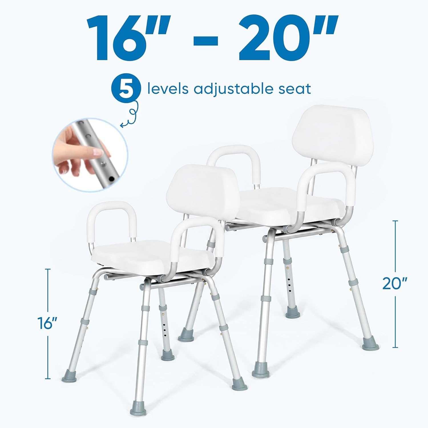 Comfortable Shower Chair for Elderly and Disabled for Inside Shower Seats | Sit Securely While Bathing - Blue, padded seat, adjustable height, aluminum frame, backrest, 400 lb