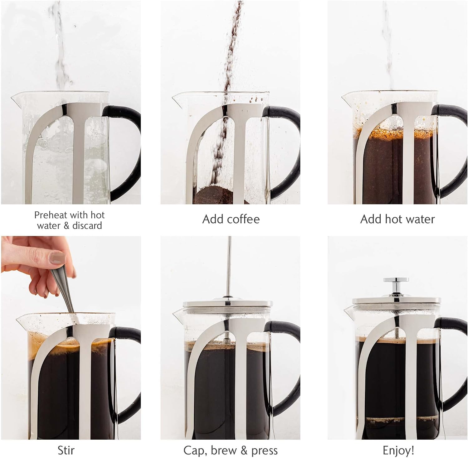 OVENTE French Press Coffee Maker, 34oz BPA-Free Cold Brewer, Clear FGC34T | Heat Resistant Borosilicate Glass, 4-Level Filter System, Stainless Steel Plunger, Cafetera Tea Pot for Kitchen Travel Gifts