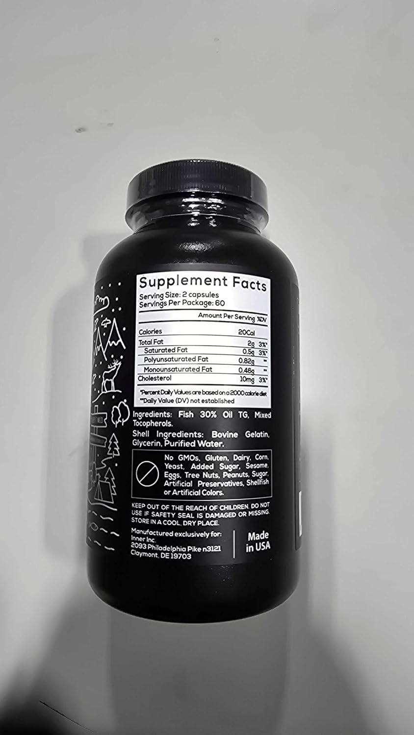 Wild Foods Fish Oil Omega 3 Supplements, 1600mg EPA DHA DPA, 60 Capsules | Burpless, Odorless, Non-GMO, Gluten Free, Supports Brain, Heart & Joint Health, 30 Servings, 1 Pack, Worldwide Sourced