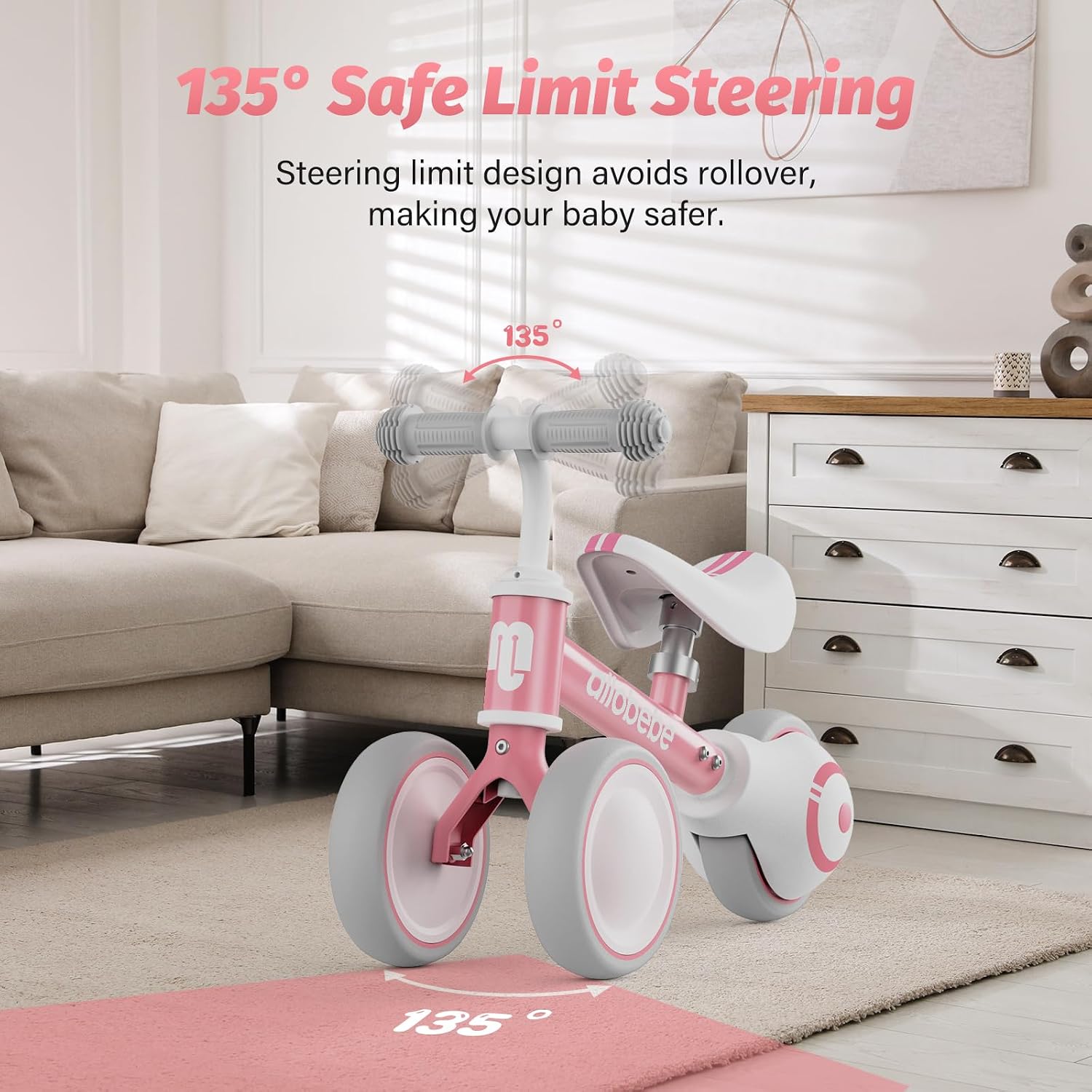 Baby Balance Bike, Cute Toddler Bikes 12-36 Months Gifts for 1 Year Old Girl Bike to Train Baby from Standing to Running with Adjustable Seat Silent & Soft 3 Wheels