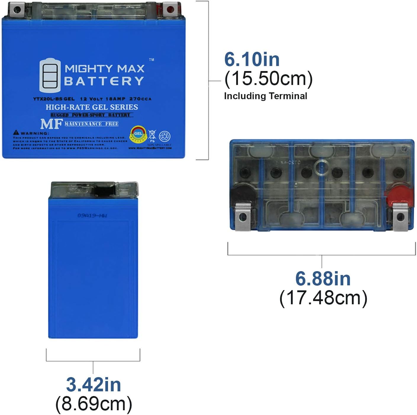 Mighty Max Battery YTX20L-BS GEL -12 Volt 18 AH, GEL Type, 270 CCA, Rechargeable Maintenance Free SLA AGM Motorcycle Battery