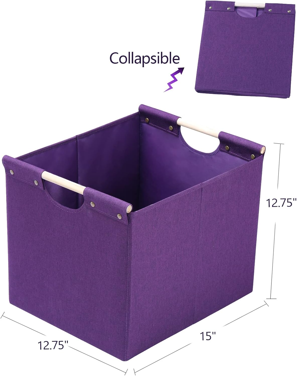 HOONEX Large Collapsible Storage Bins, Linen Fabric, 2 Pack, Storage Baskets with Wooden Carry Handles and Sturdy Heavy Cardboard, for Home, Office