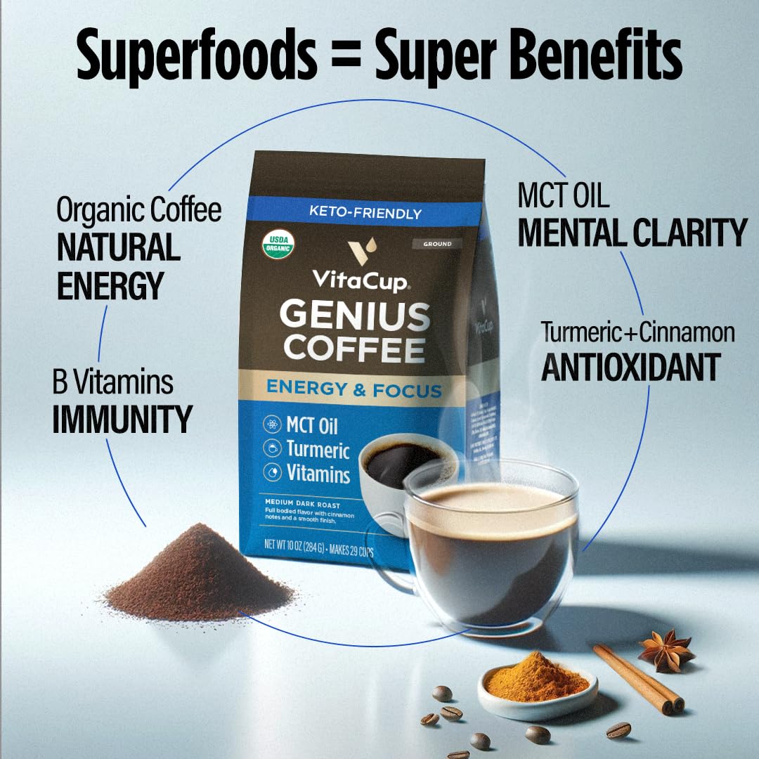 VitaCup Genius Keto Ground Coffee with MCT Oil, 11oz
