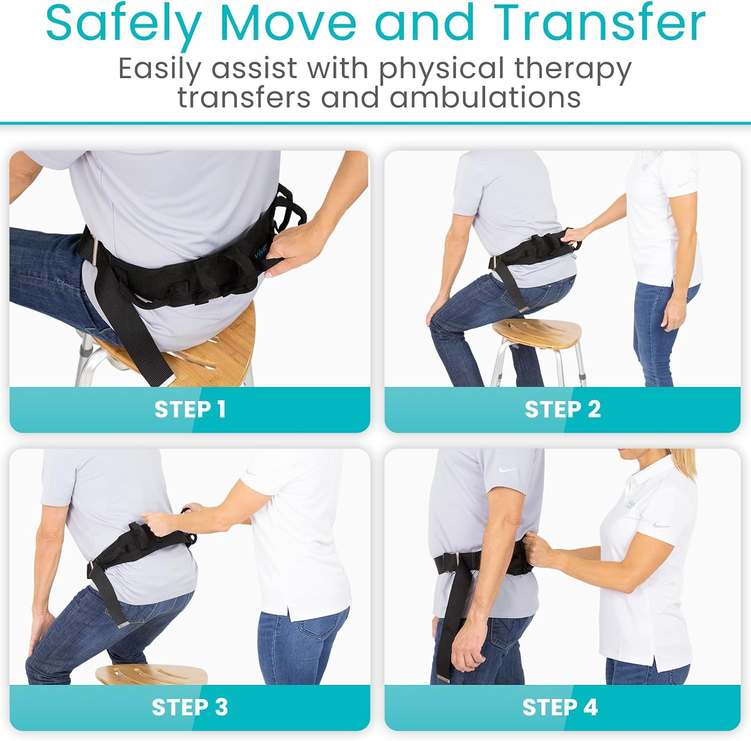 Vive Gait Belt (350lbs) Transfer Belt with Handles - Medical Nursing Safety Patient Assist - Bariatric, Elderly, Handicap
