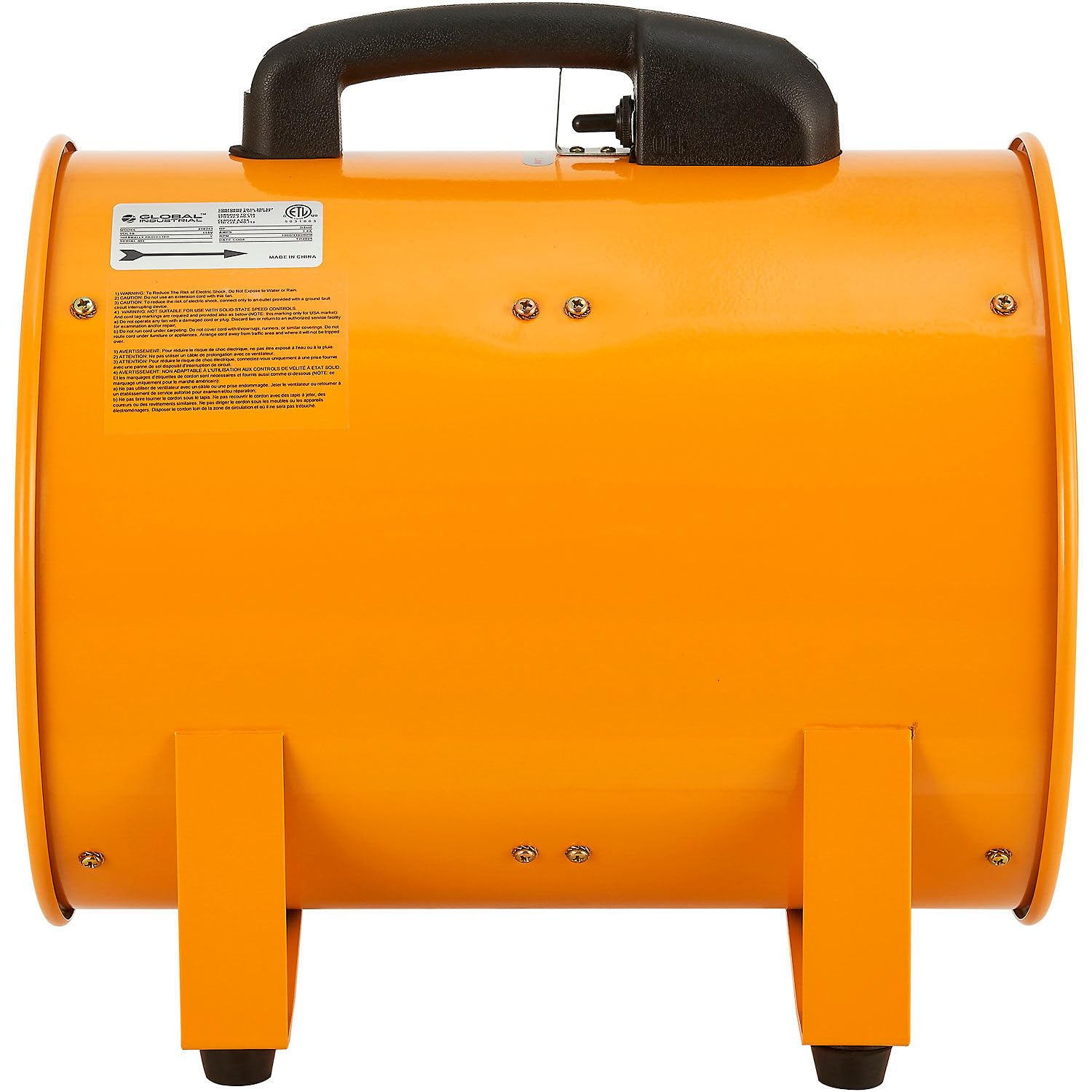 Global Industrial Portable Ventilation Fan, 12" Diameter Confined Space Fan | Blower Fan, 2 Speed, 1640 CFM, 3/8 HP, 10'L GFCI Power Cord, 120V