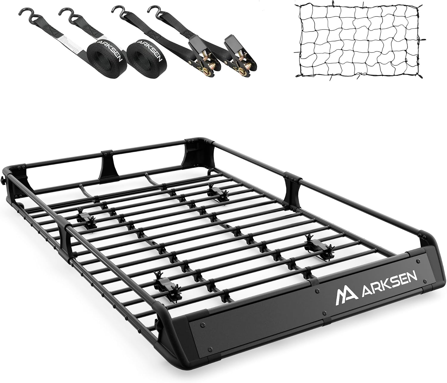 2-in-1 Foldable Fairing Roof Rack Cargo Basket (Deflector & Flat Mode), 64" x 39" Heavy Duty Steel Rooftop Carrier, 250 lbs Max Load, Fits SUV Truck Pickup for Kayaks, Canoes & Luggage