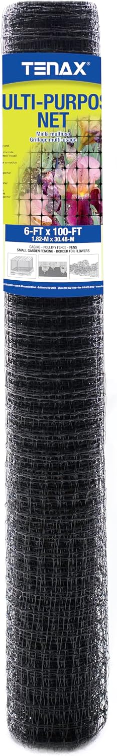 Tenax Multi-Purpose Net - Black Plastic Netting, Versatile Garden Fence - 3' x 50' - Polypropylene