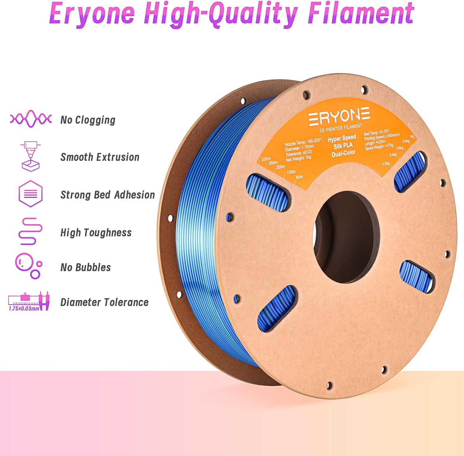 ERYONE Silk Filament PLA+ 1.75mm Upgraded Shiny 3D Printer Filament, Gloss Finish, Fit Most FDM Printer Stable Printing,1kg (2.2LBS)/Spool, Silver