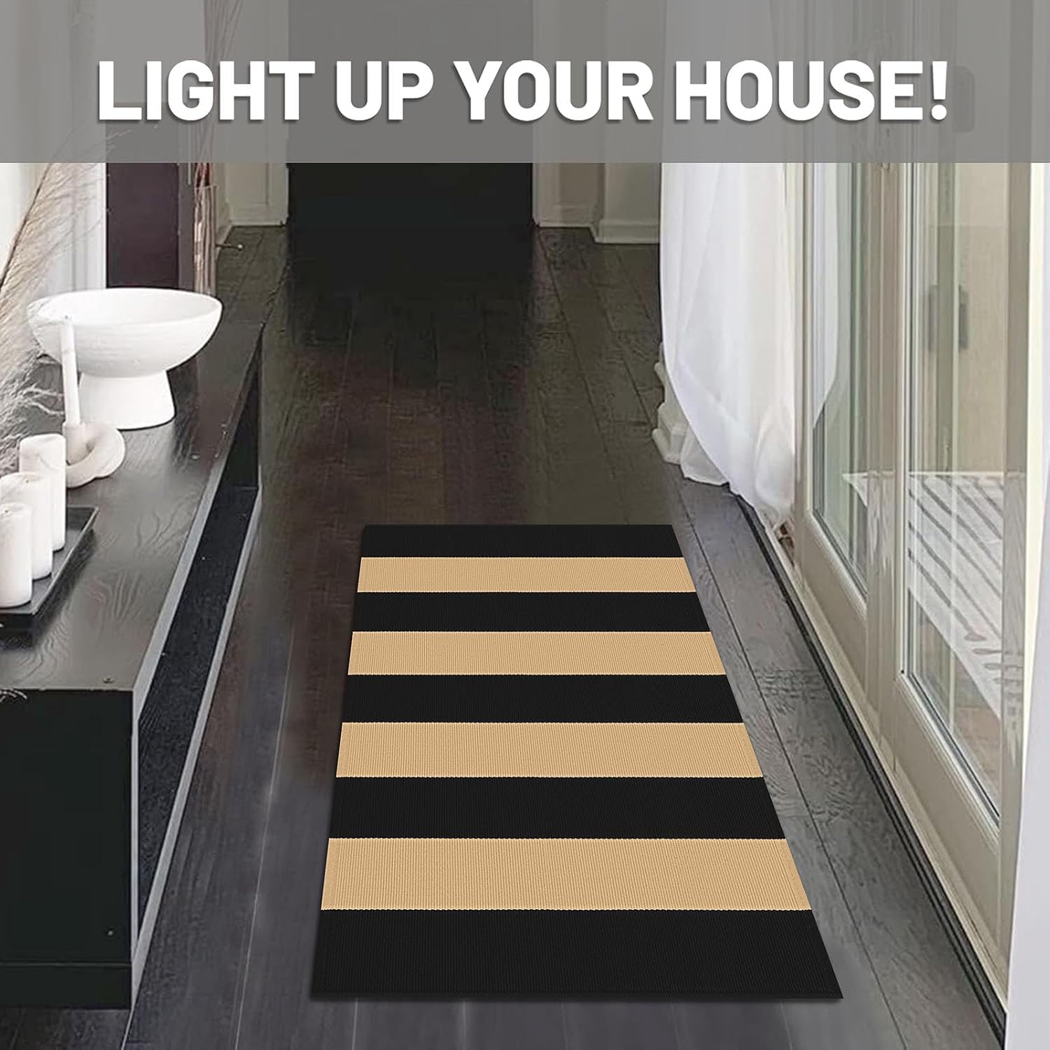 IOHOUZE 27.5x43 Buffalo Plaid Rug, Washable Front Door Mat, Black White