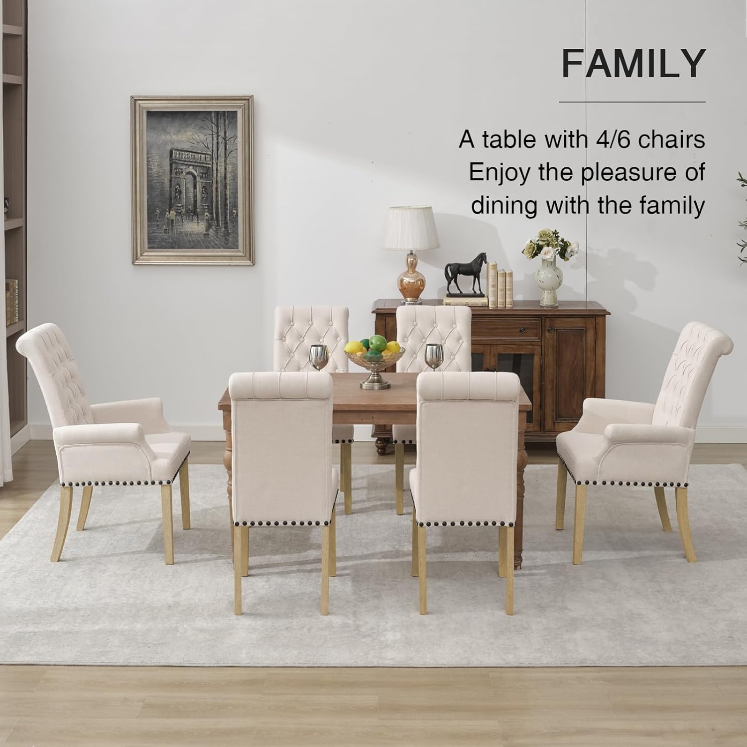 adochr Dining Chairs with Arms,Linen High Back Dining Room Chairs, Beige