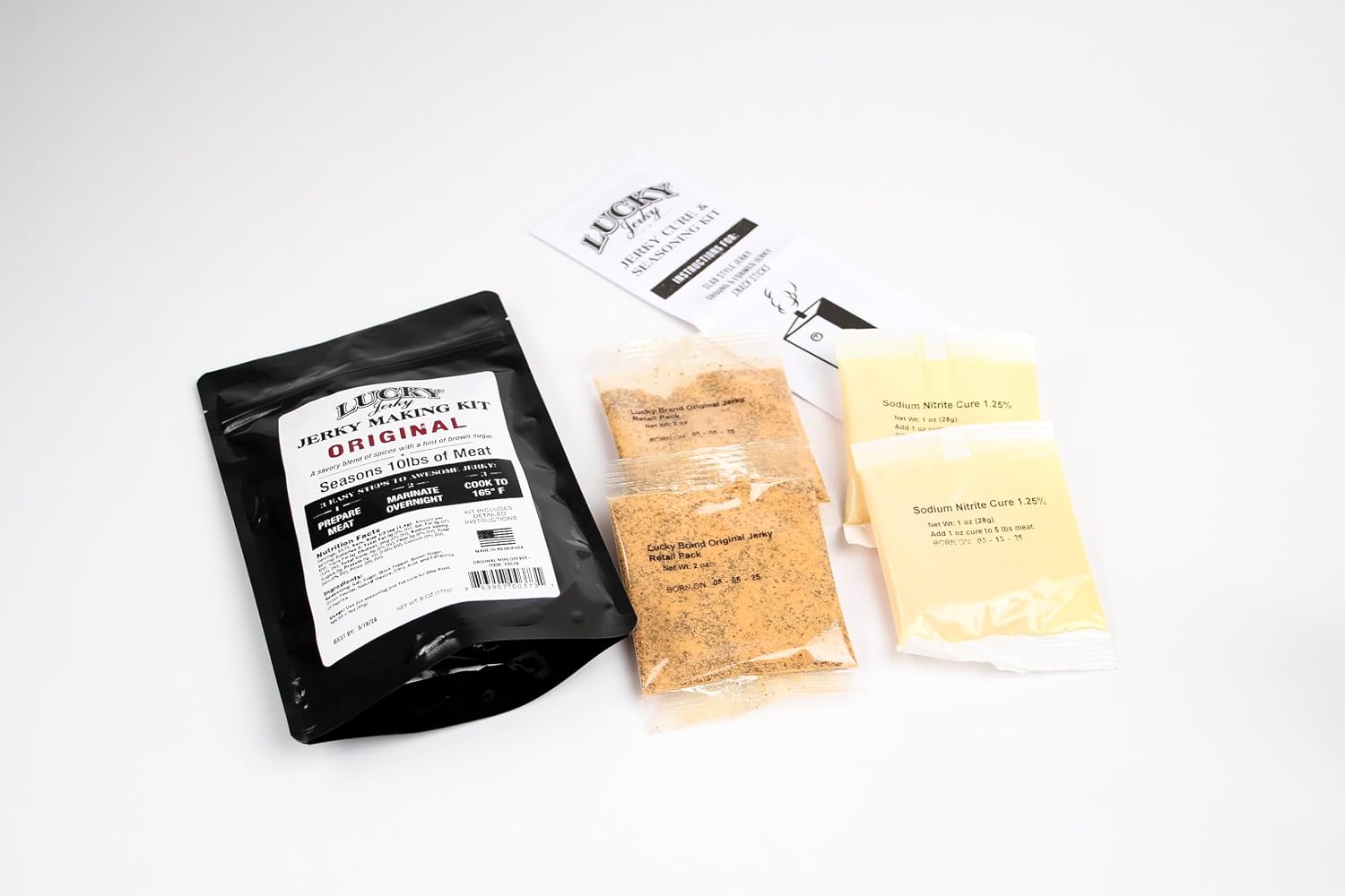 Lucky Jerky Ultimate Savory DIY Beef Jerky Seasoning and Cure Kit, 12 Oz | Make Your Own with Original, BBQ, Teriyaki, and Sweet & Spicy, Seasons 5 lbs per Flavor, 20 lbs Total