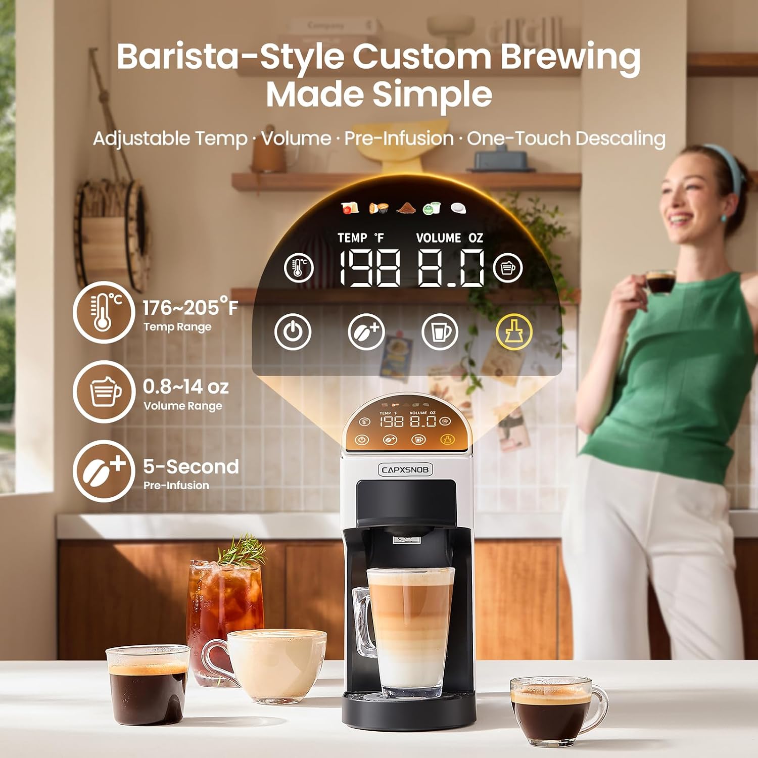 Magician2 5-in-1 Mini Coffee Maker & Machine | 20 Bar, LED Touch, 42oz Tank | Fits K Cup/Nespresso/Dolce Gusto & ESE Pods, Touchscreen & Pods Recognition, Adjustable Temp/Volume, For Kitchen/Office/Dorm