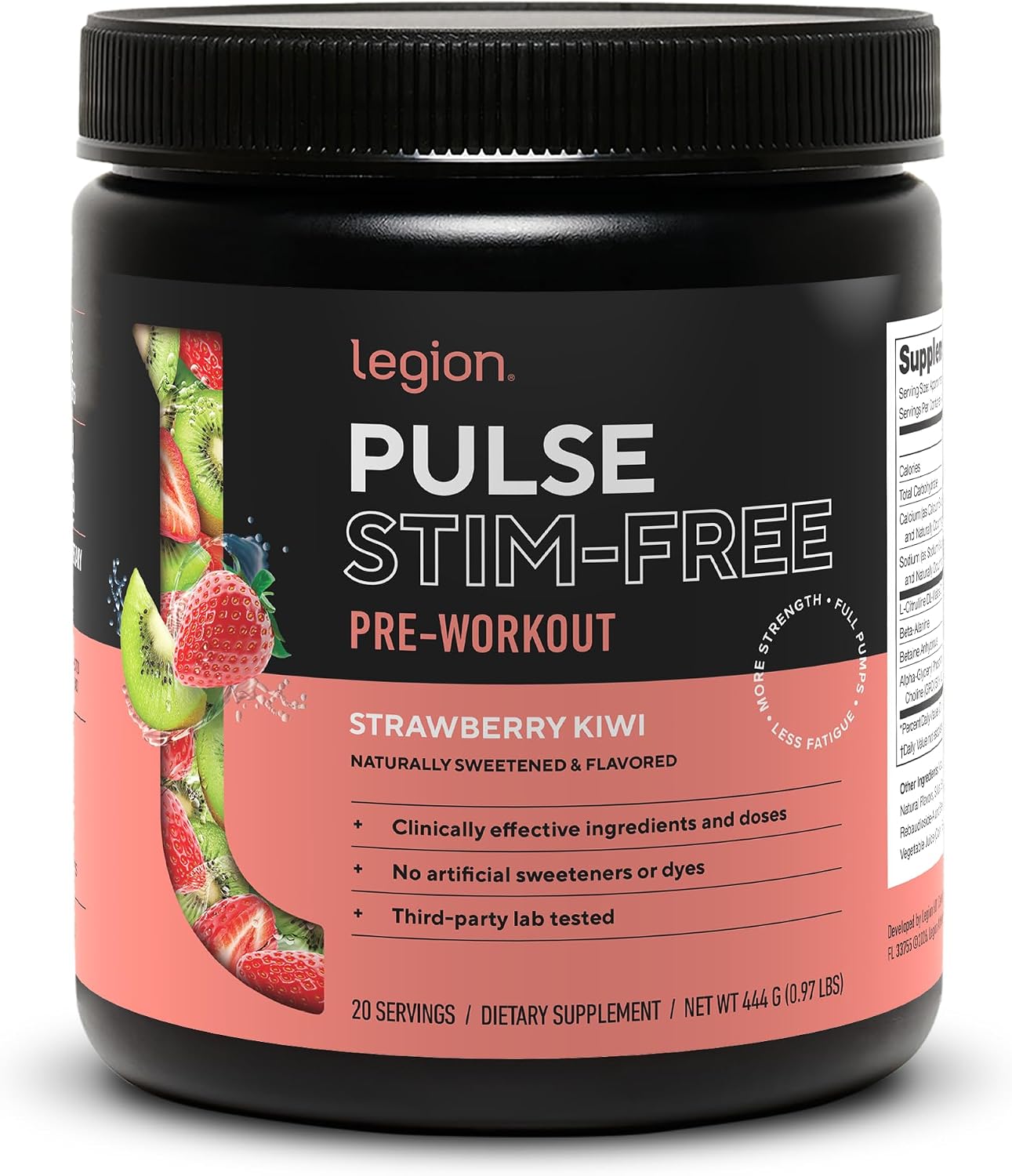 LEGION Pulse Pre Workout Supplement - All Natural Nitric Oxide Preworkout Drink to Boost Energy, Creatine Free, Naturally Sweetened, Beta Alanine, Citrulline, Alpha GPC (Caffeine Free Blue Razz)