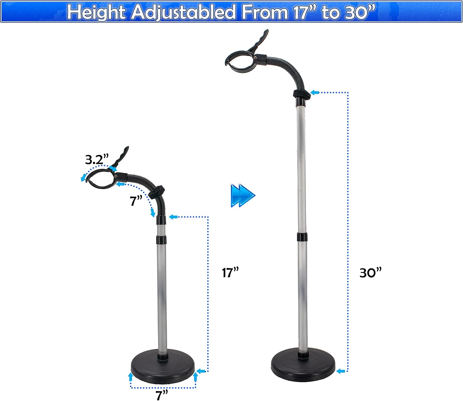 Hair Dryer Stand Holder - Hands Free, Adjustable Height & 360-Degree Rotation, Heavy Base