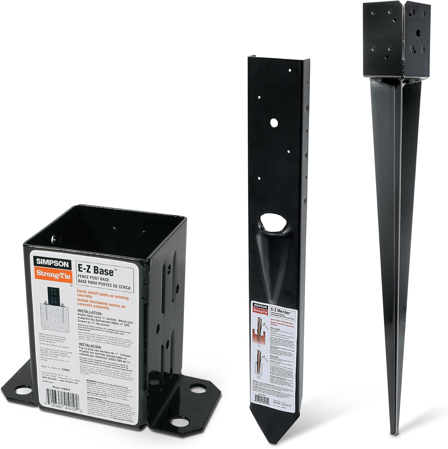 Simpson Strong-Tie FPBM44E E-Z Mender Fence Post Repair Bracket - for 4x4 Wood Post, 12-Gauge Steel Build, Black Powder Coating