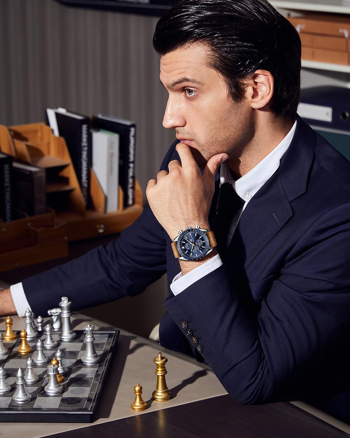 BENYAR Watch for Men Analog Quartz Chronograph Waterproof Luminous Designer Mens Wrist Watches Business Work Sport Casual Dress Watch with Silicone Strap Elegant Gifts for Men