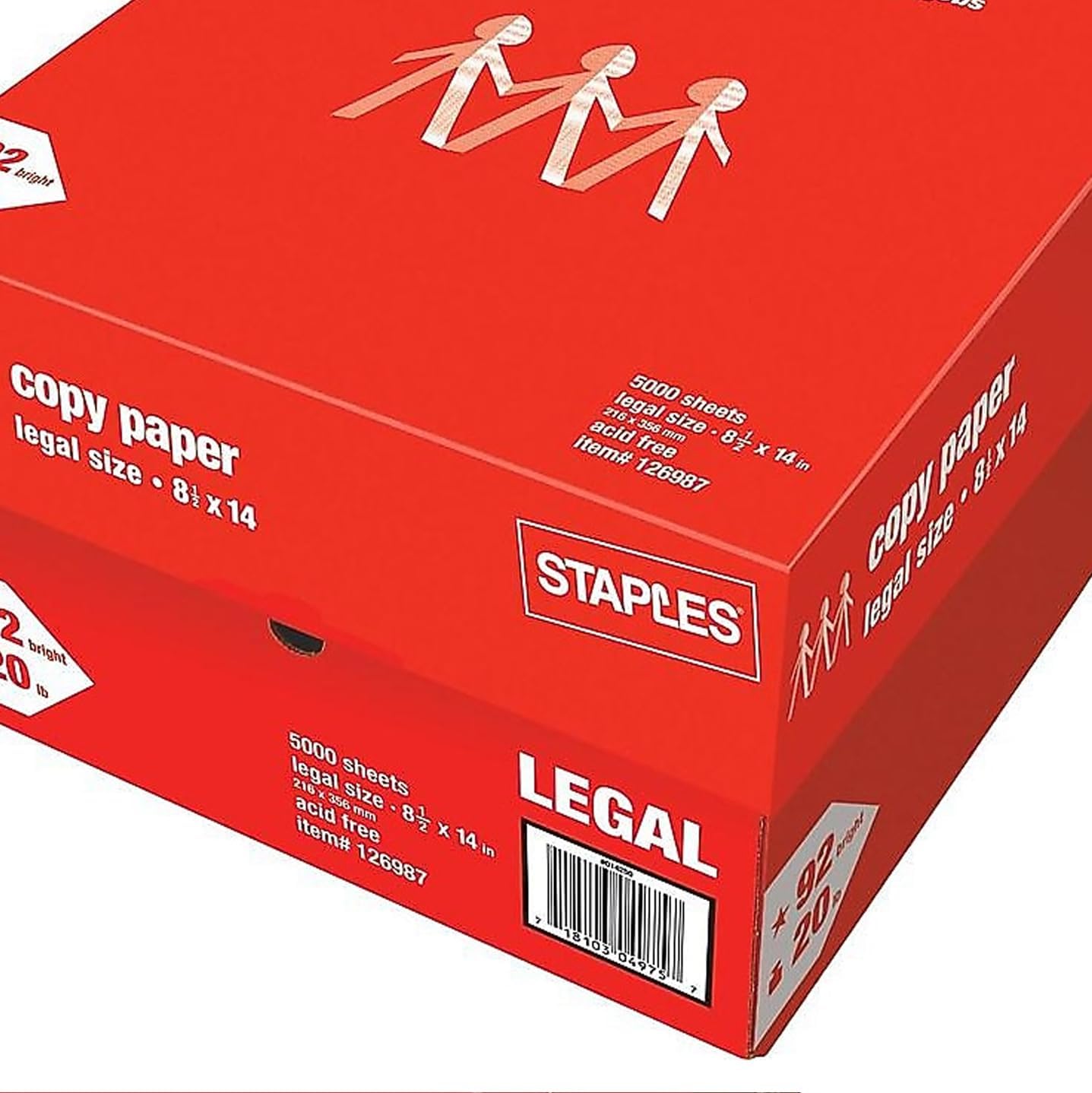 Staples TRU RED Copy & Printer Paper, 8.5 x 11, 20 lb, 92 Bright, 5,000 Sheets/Carton, White Letter Size Paper for Office, School & Home