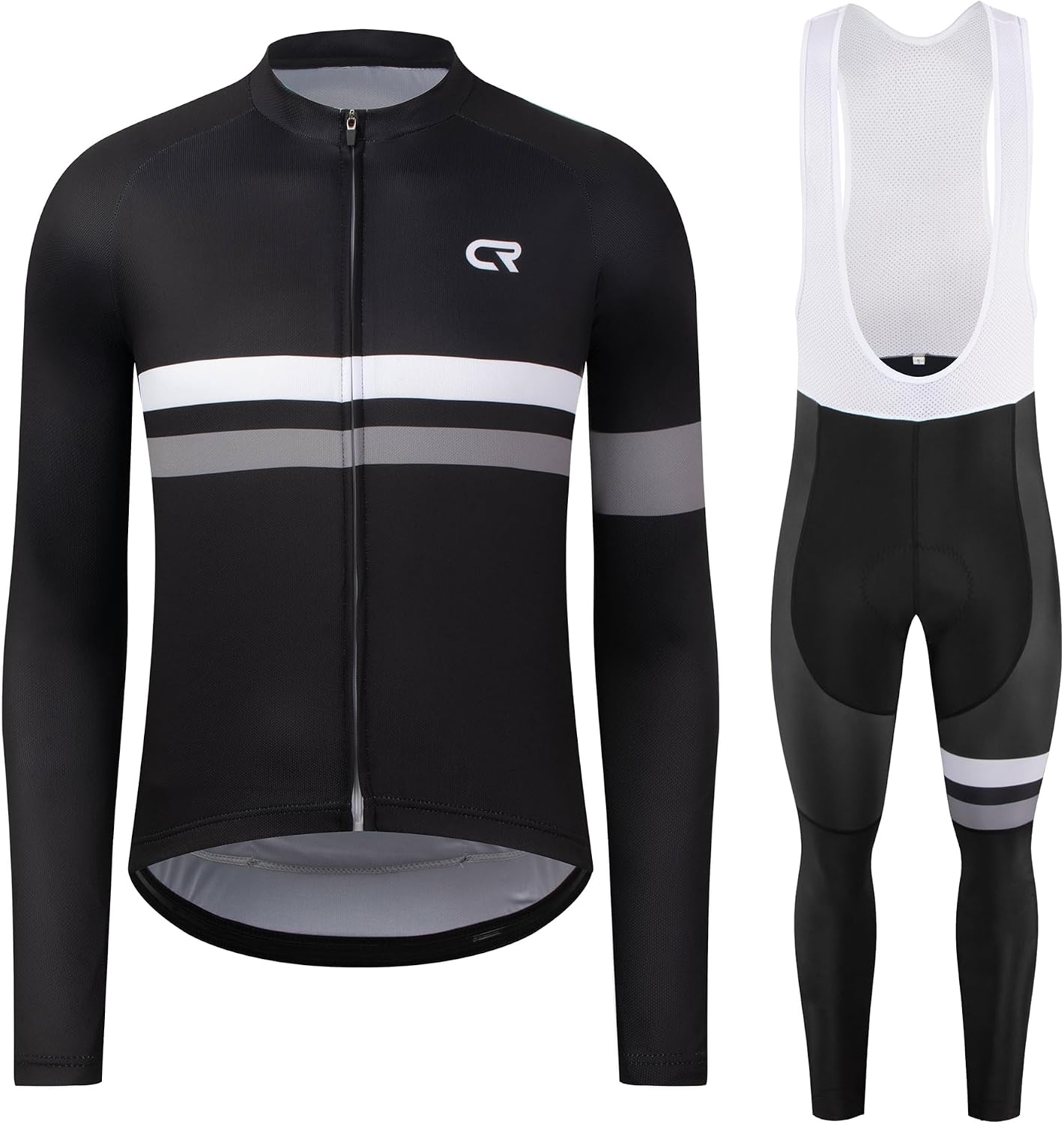 Coconut Ropamo CR Men's Cycling Clothing Set Long Sleeve Cycling Jersey Zipper Pocket Bike Outfit Cycling Bib Pants 3D Padded