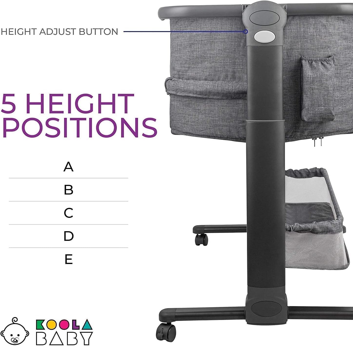 KoolerThings Baby Bassinet, Bedside Sleeper for Baby, Easy Folding Portable Crib with Storage Basket for Newborn, Bedside Bassinet