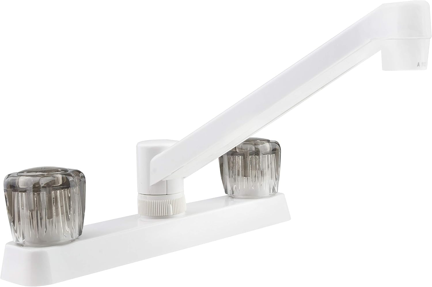Dura Faucet DF-PK600S-BQ RV Two Handle Kitchen Sink Faucet (Bisque) | Smoked acrylic knobs give smooth, precise control of flow. Bisque Parchment. Plated ABS plastic (not metal).