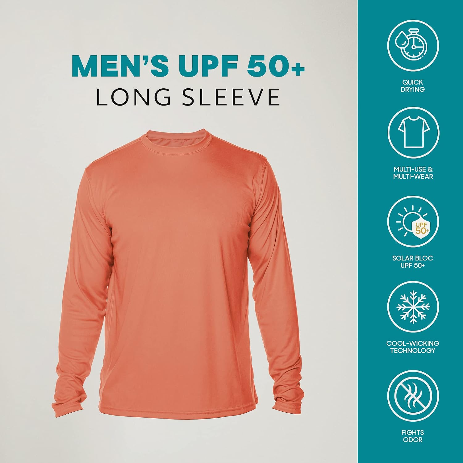 Vapor Apparel Men's Outdoor UPF 50+ Long Sleeve T-Shirt, UV Sun Protection for Fishing, Running, Hiking, Swimming