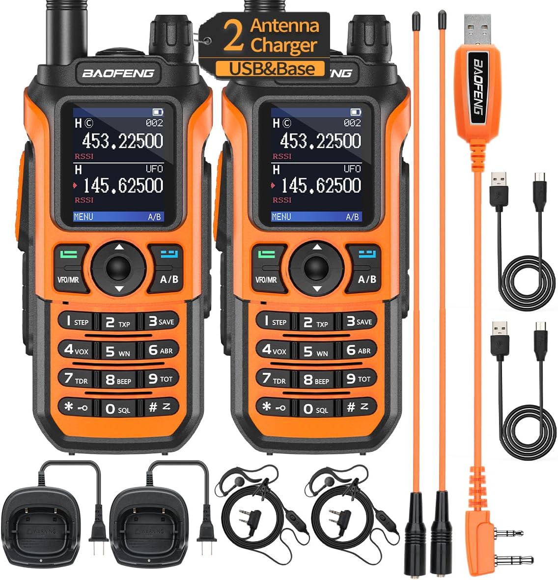 2 Pack BaoFeng UV-21R (Upgrade of UV-5R) Ham Radio Handheld Long Range Walkie Talkies UHF VHF Dual Band 2-Way Radio Full Kit with Type-C Cable