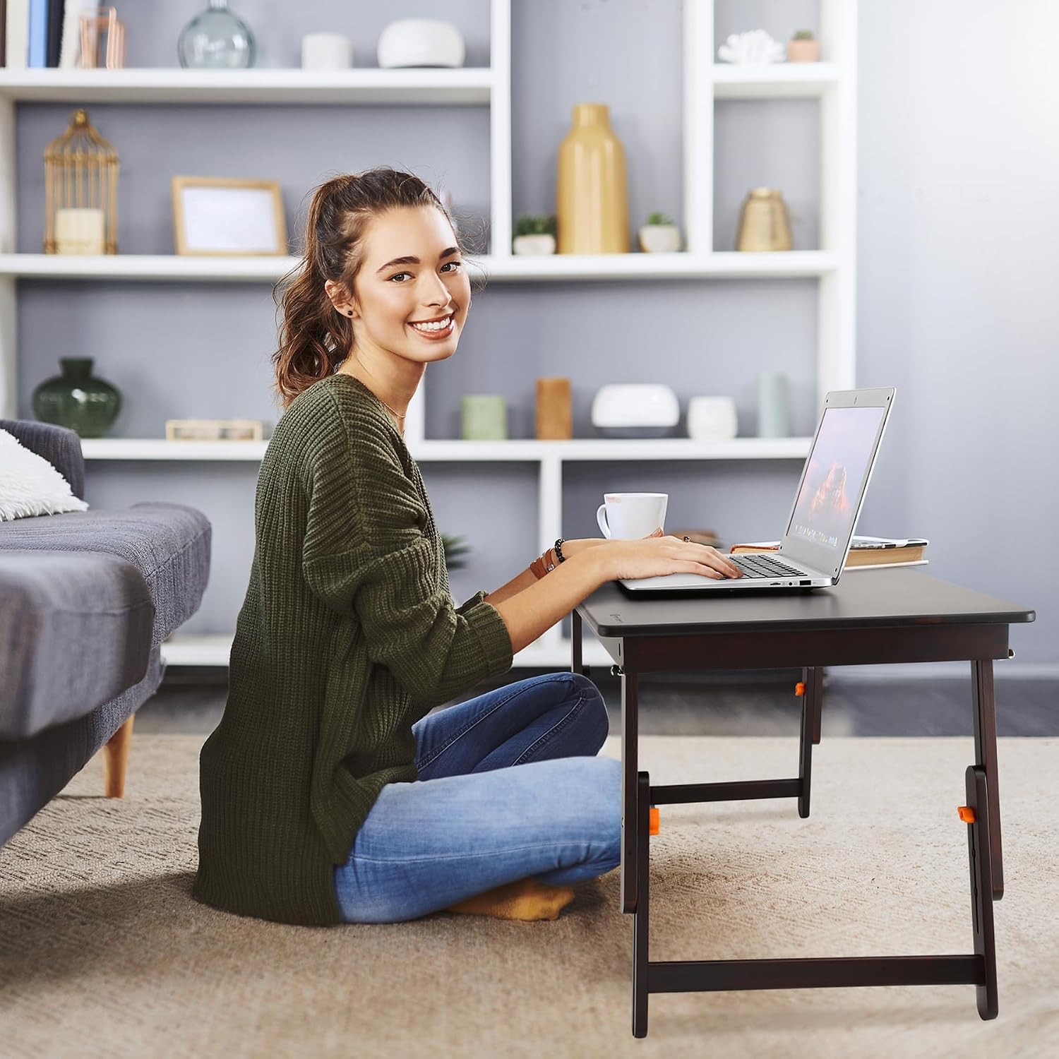 Nnewvante Large Floor Desk Foldable Tray for Adults, Bamboo 33.5 x 17.7in
