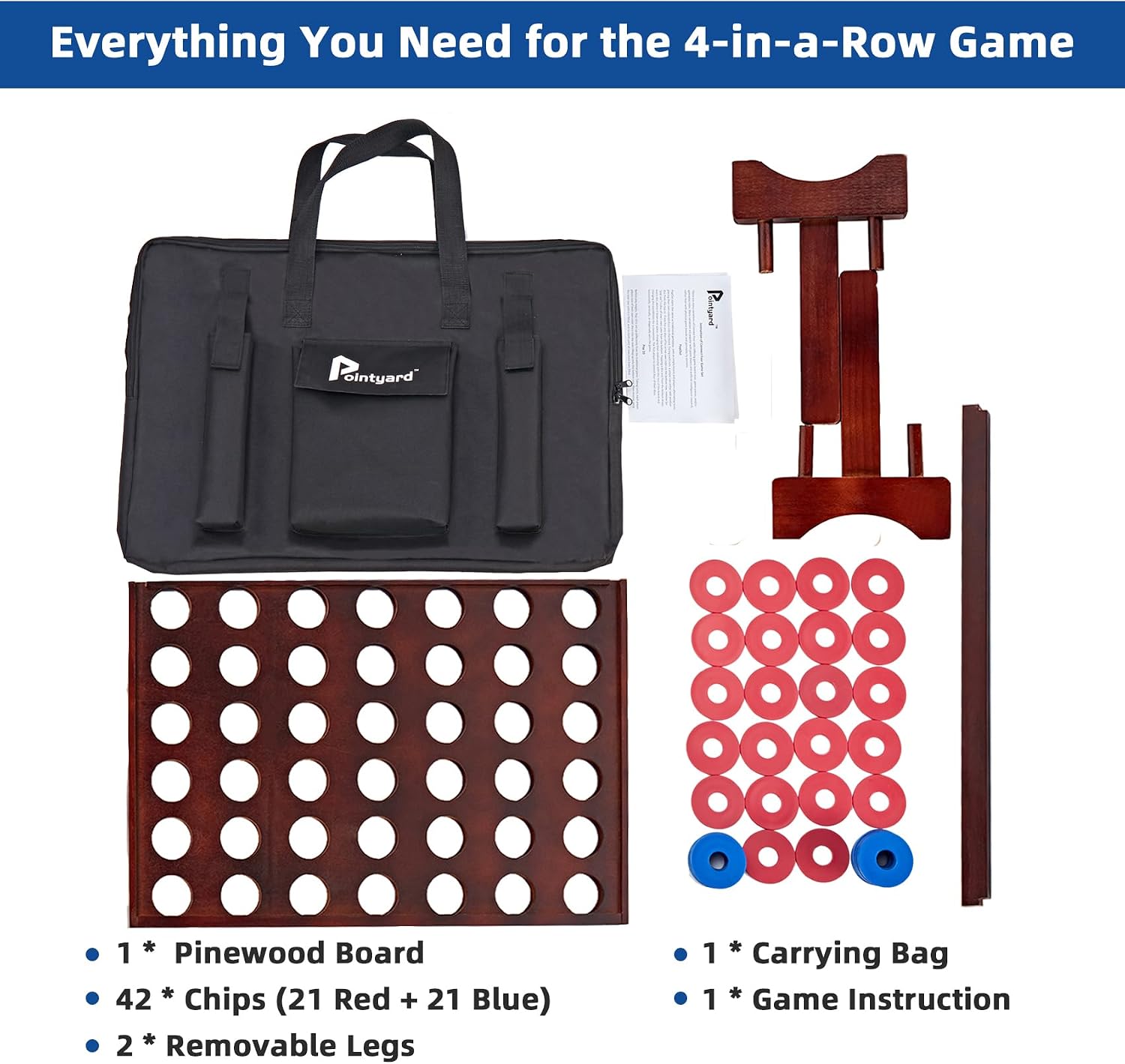 Giant 4 in a Row Game, Wooden 2.8Ft Outdoor Yard Game for Family
