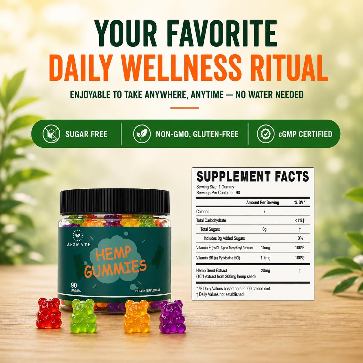 AFXMATE Hemp Gummies Fruit Flavored Gummy (90 Gummies)