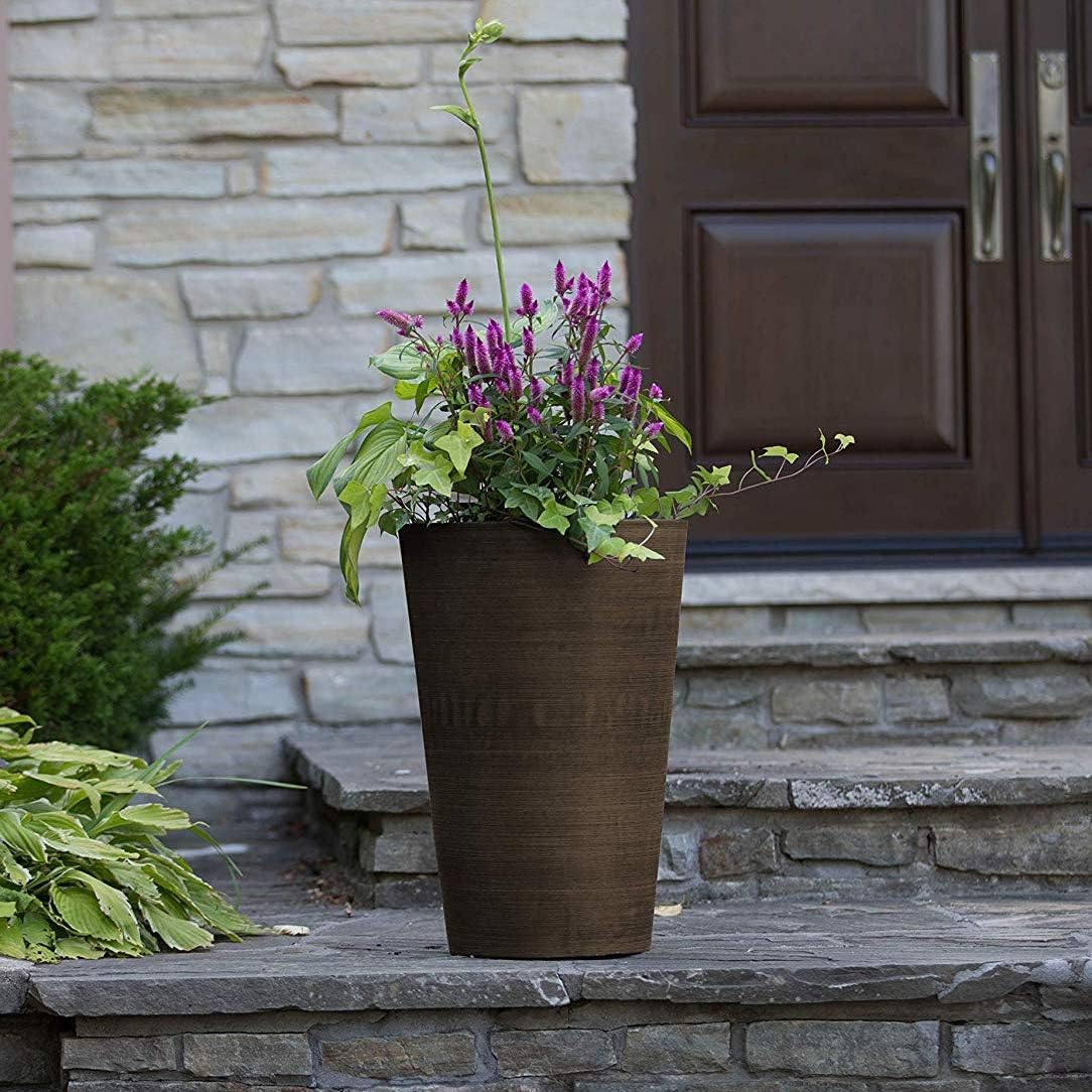 Algreen Valencia Round Planter Pot, 12.25 by 18-Inch, Textured Brown | Round Shape, Indoor Use, UV And Weather Resistant, Drainage Hole With Removable Plug, Lightweight 5.51 lb