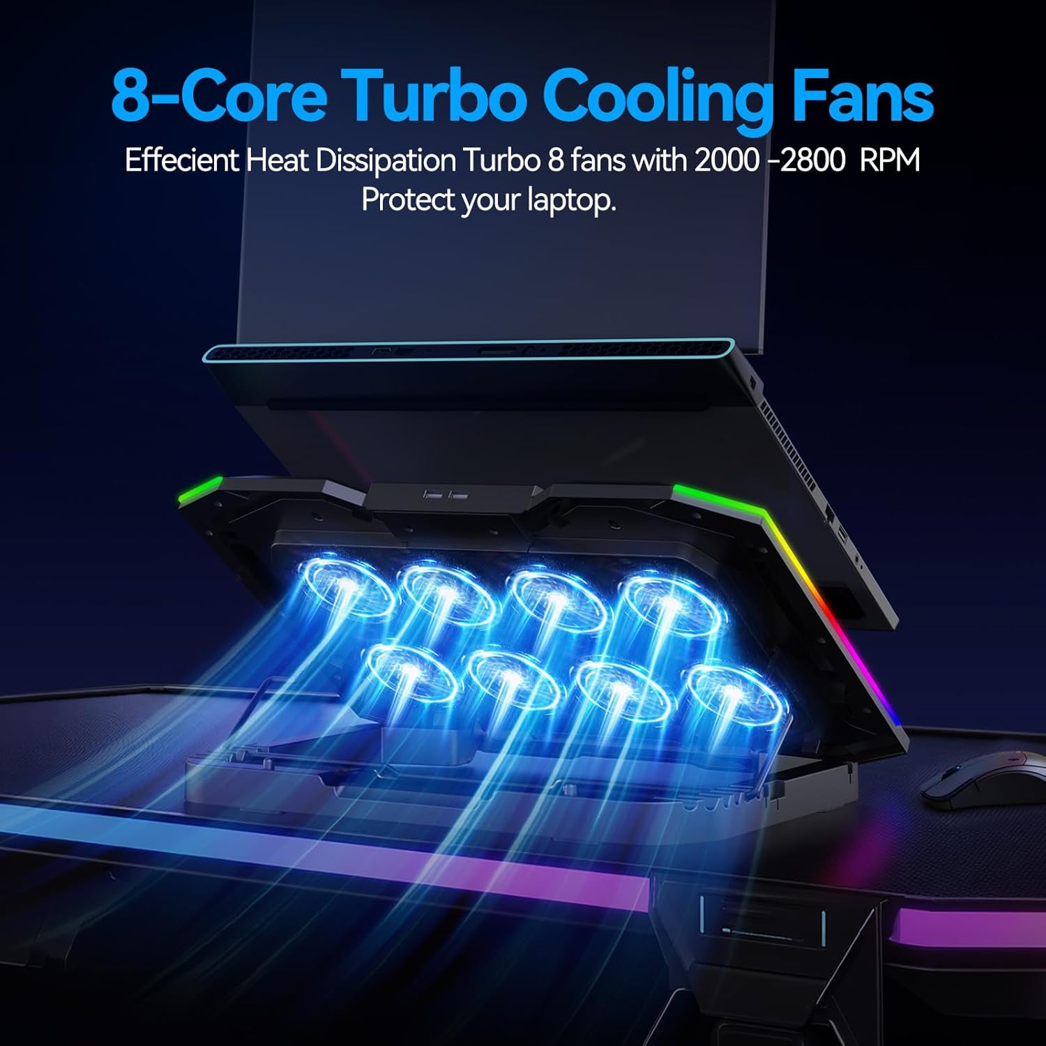ICE COOREL Gaming Laptop Cooling Pad 15-17.3 Inch, Laptop Fan with 6 RGB Cooling Fans, Laptop Cooling Stand with 6 Height Adjustable