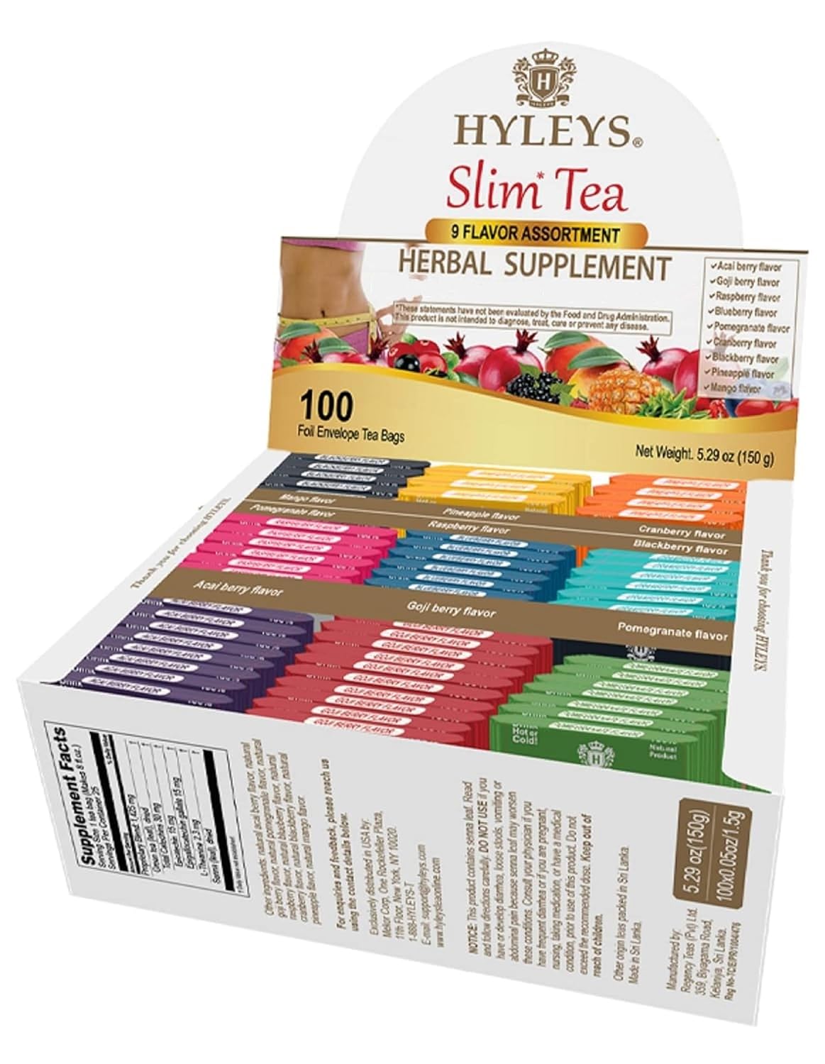 HYLEYS Slim Tea Goji Berry, Weight Loss Detox, Slimming Diet Tea, 25 Bags | Green Tea, Senna Detox & Cleanse, 3 Natural Ingredients, No Added Sugar, 1-Step Bedtime Routine, Supports Digestion