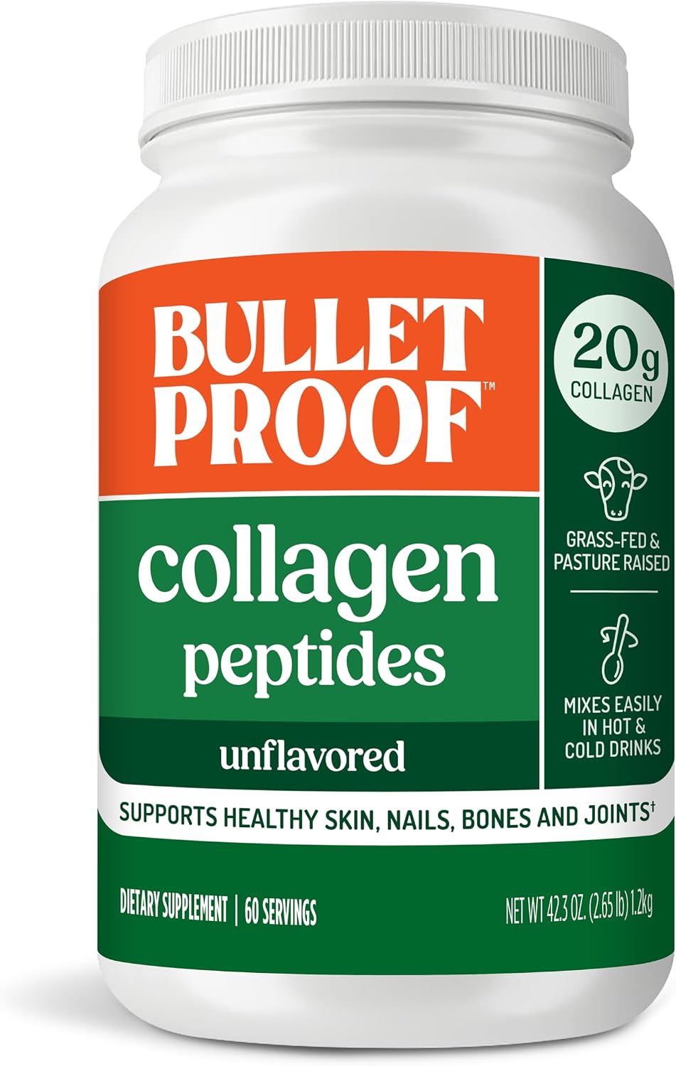 Bulletproof Unflavored Collagen Peptides Protein Powder, 17.6 oz | 20g Grass-Fed Pasture-Raised Collagen Protein and Amino Acids for Skin, Bones and Joints