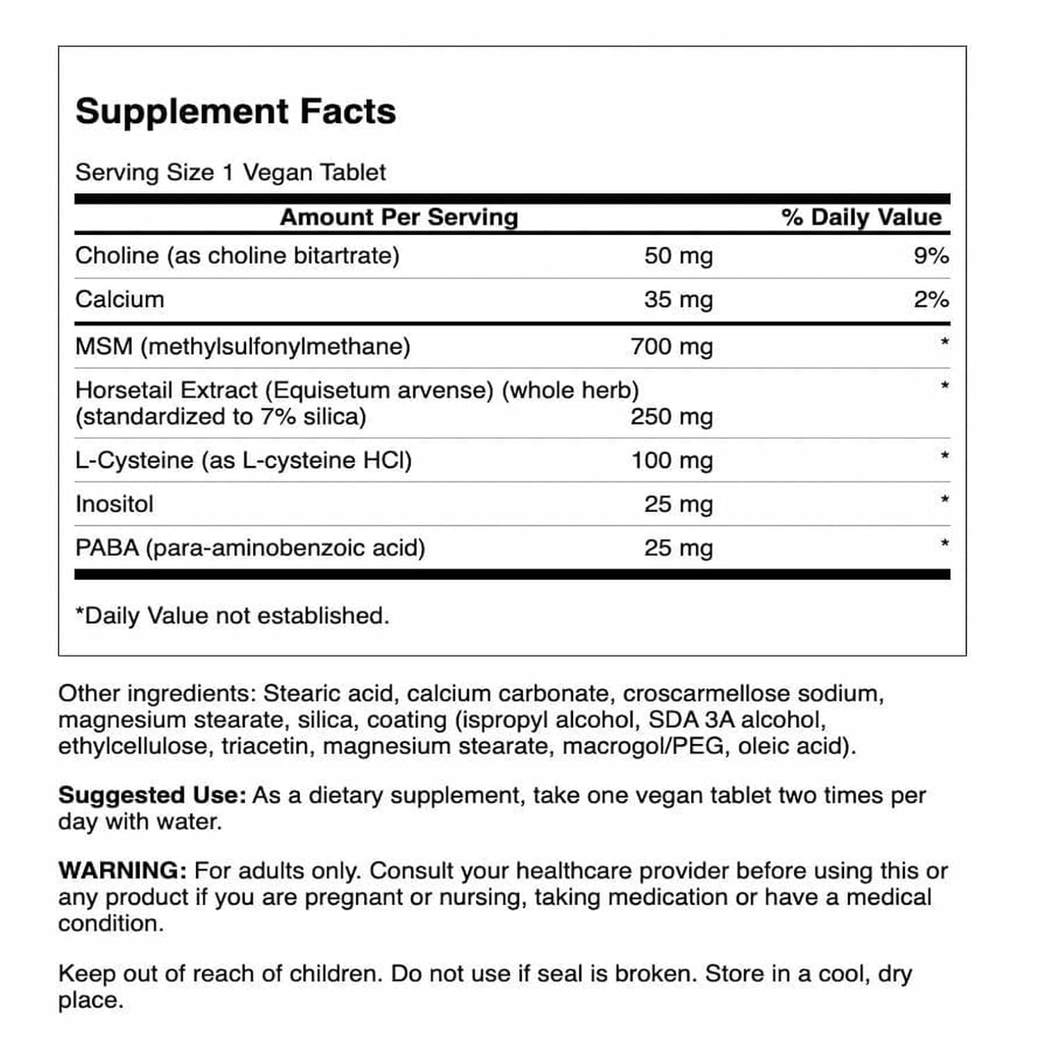 Swanson Hair, Skin & Nails Beauty Supplement, 60 Vegan Tablets | Combines MSM Organic Sulfur and Horsetail Silica with B Vitamins