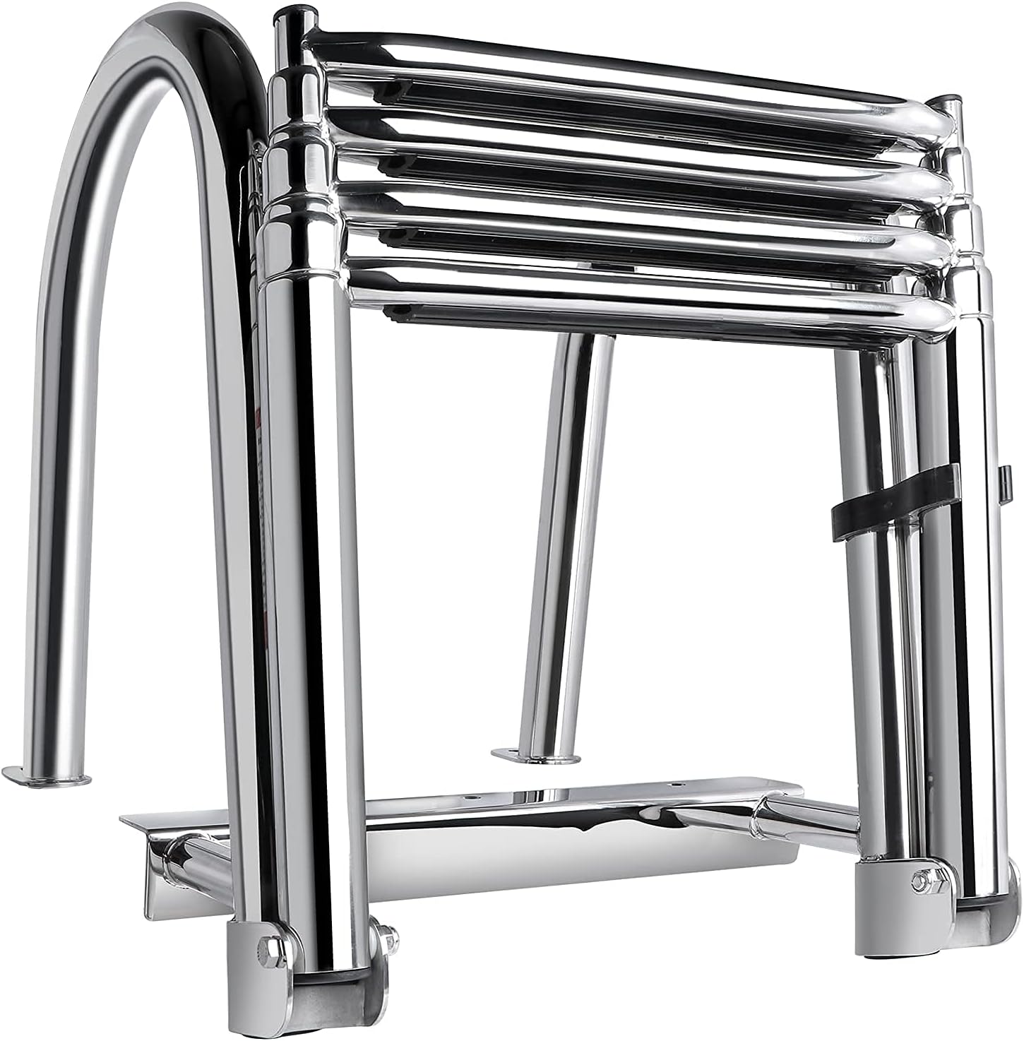 4-Step Pontoon Boat Ladder, 316 Stainless Steel Folding Telescoping Inboard Ladder with Hand Railing and Extra Wide Steps