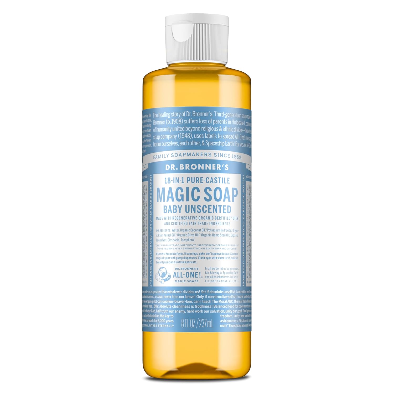 Dr. Bronner's Baby Unscented Pure-Castile Liquid Soap, No Fragrance, 16 oz, 2-Pack