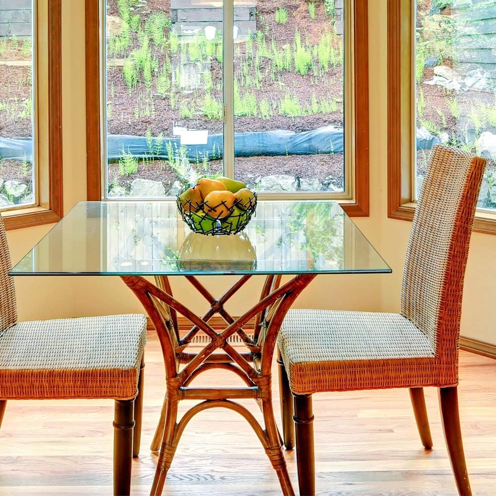 16 inch Square Glass Table Top - Tempered - 1/2" Thick Glass Surface, Safe Beveled Edge, Eased Corners, Multipurpose for Dining Table, Patio, Coffee and End Table