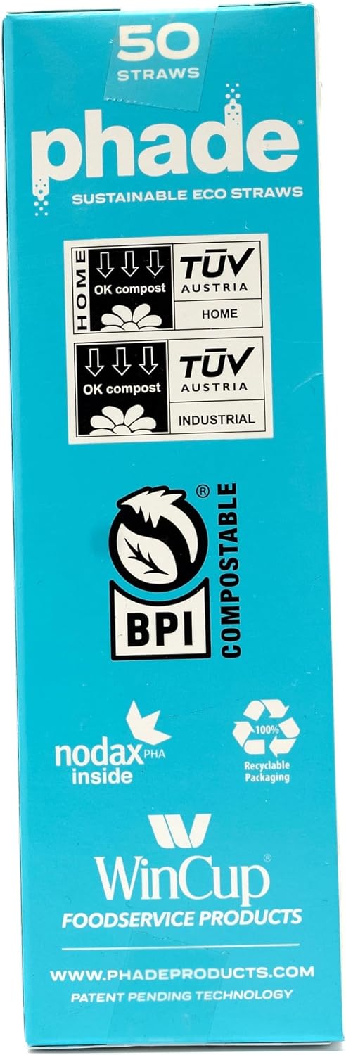phade Phade 7.75 inch Jumbo Compostable Biodegradable Eco Straws,375 Count,Individually Wrapped,For Cold Drinks Only