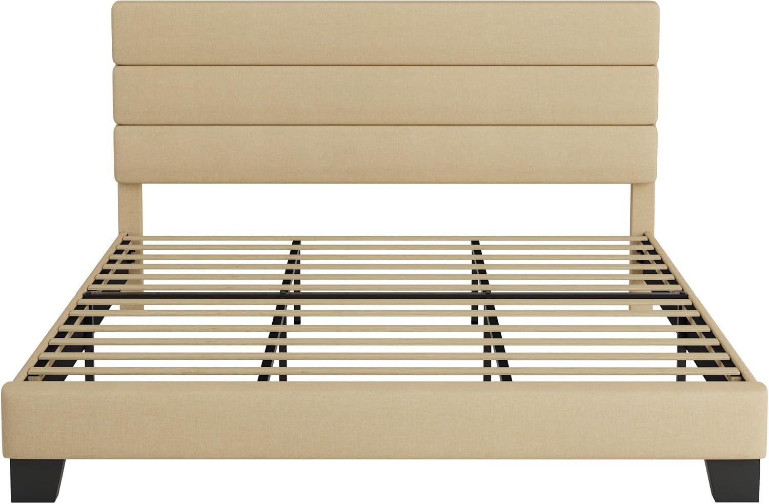 SHA CERLIN Full Platform Bed Frame with Upholstered Fabric Headboard, Grey