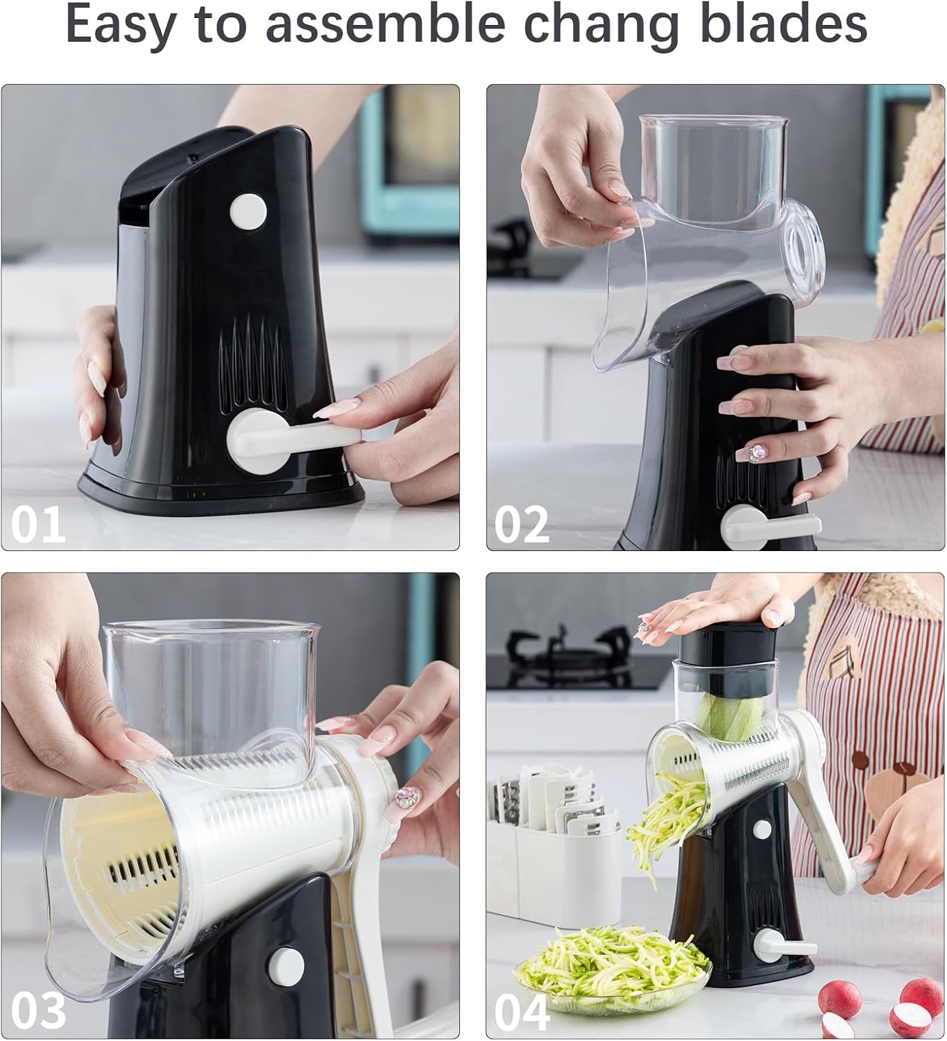 5 in 1 Rotary Cheese Grater Hand Crank, Cheese Shredder with Handle