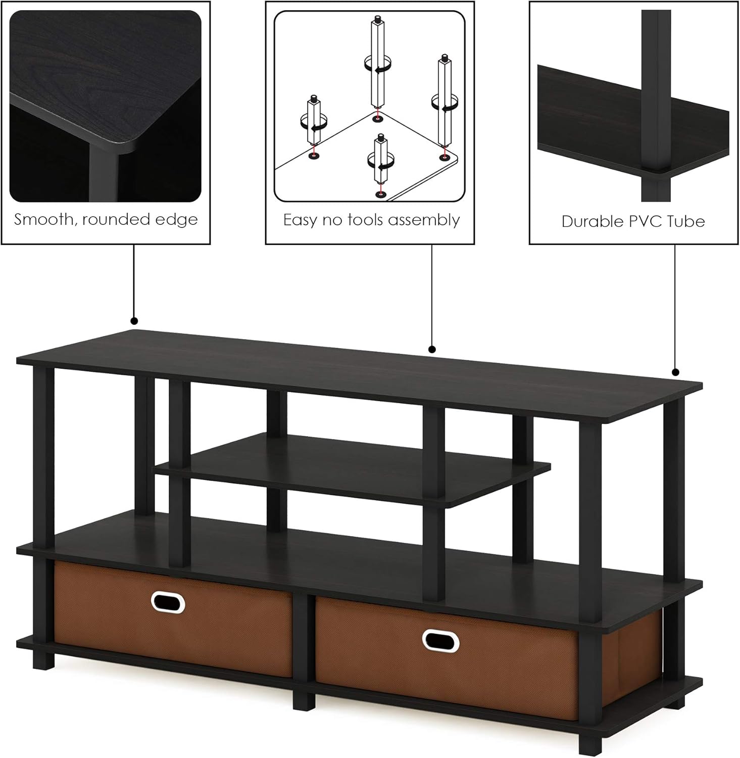 Furinno Moretti 3-Tier Metal Frame TV Stand, French Oak Grey